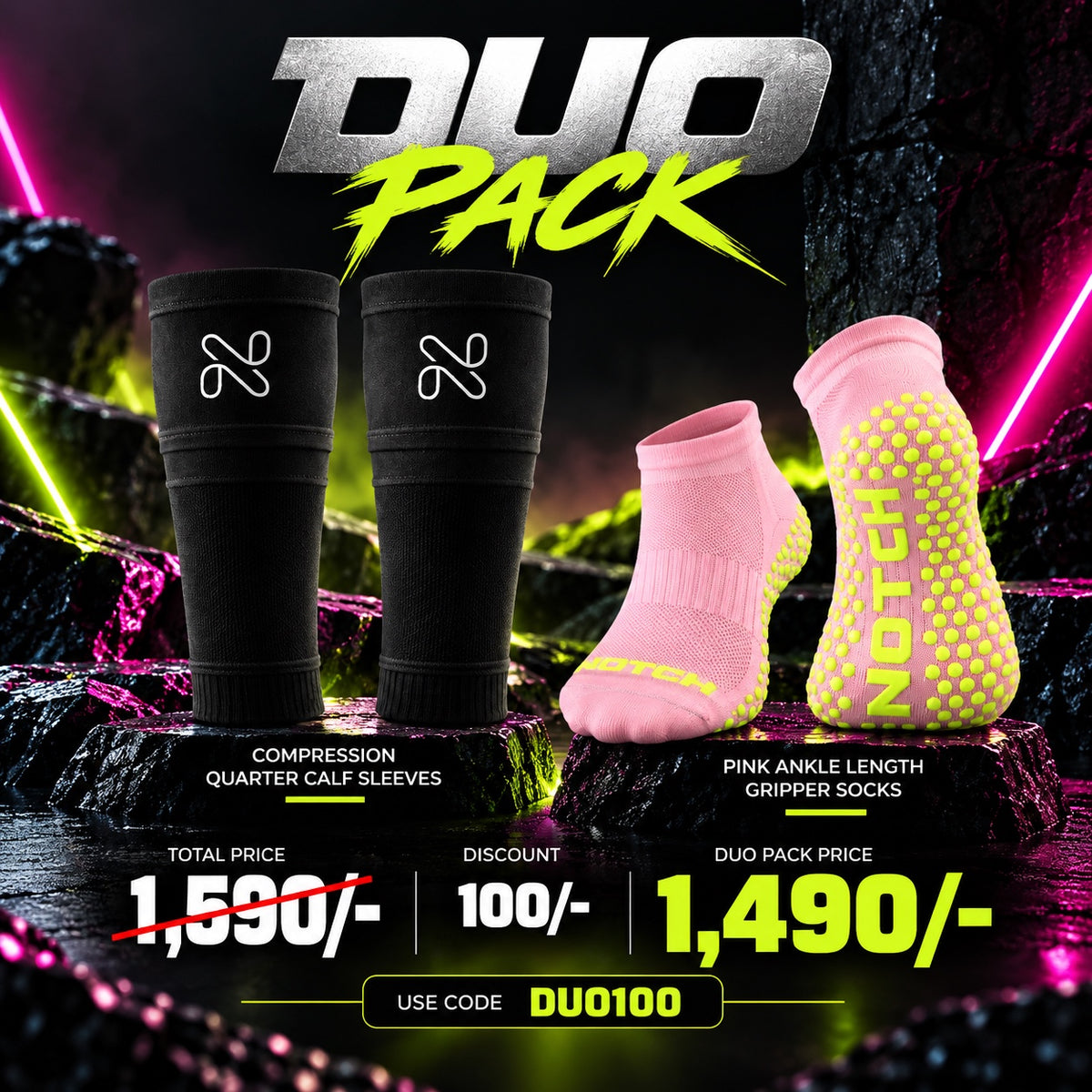 Notch Quarter Calf Sleeves + Pink Ankle Gripper Socks Duo Pack