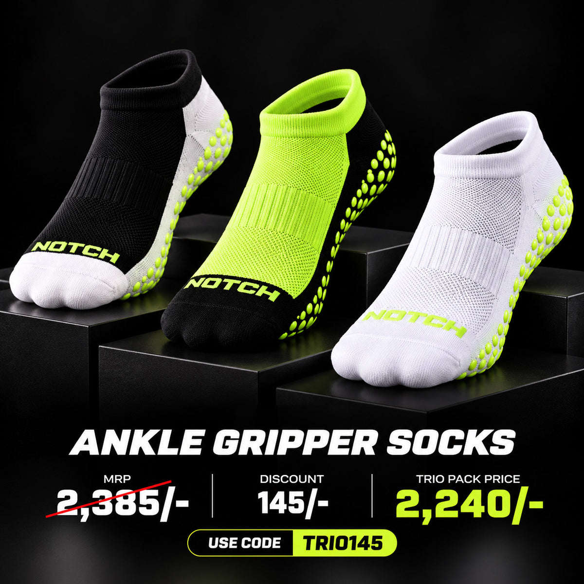 Ankle Gripper Socks Trio Pack