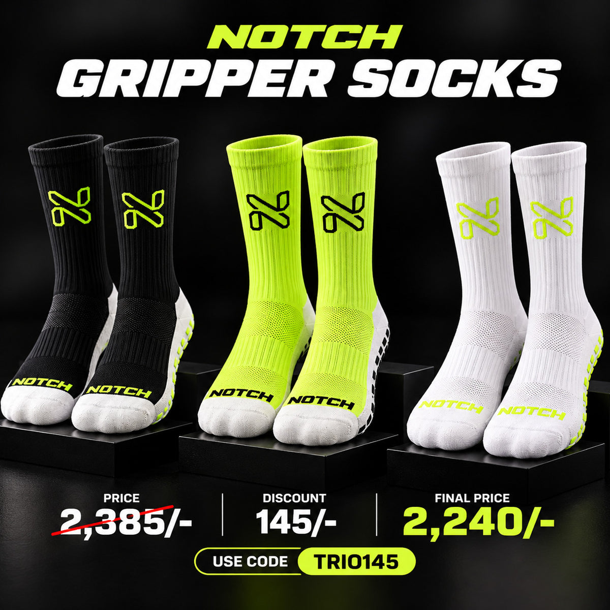 Crew Gripper Socks Trio Pack