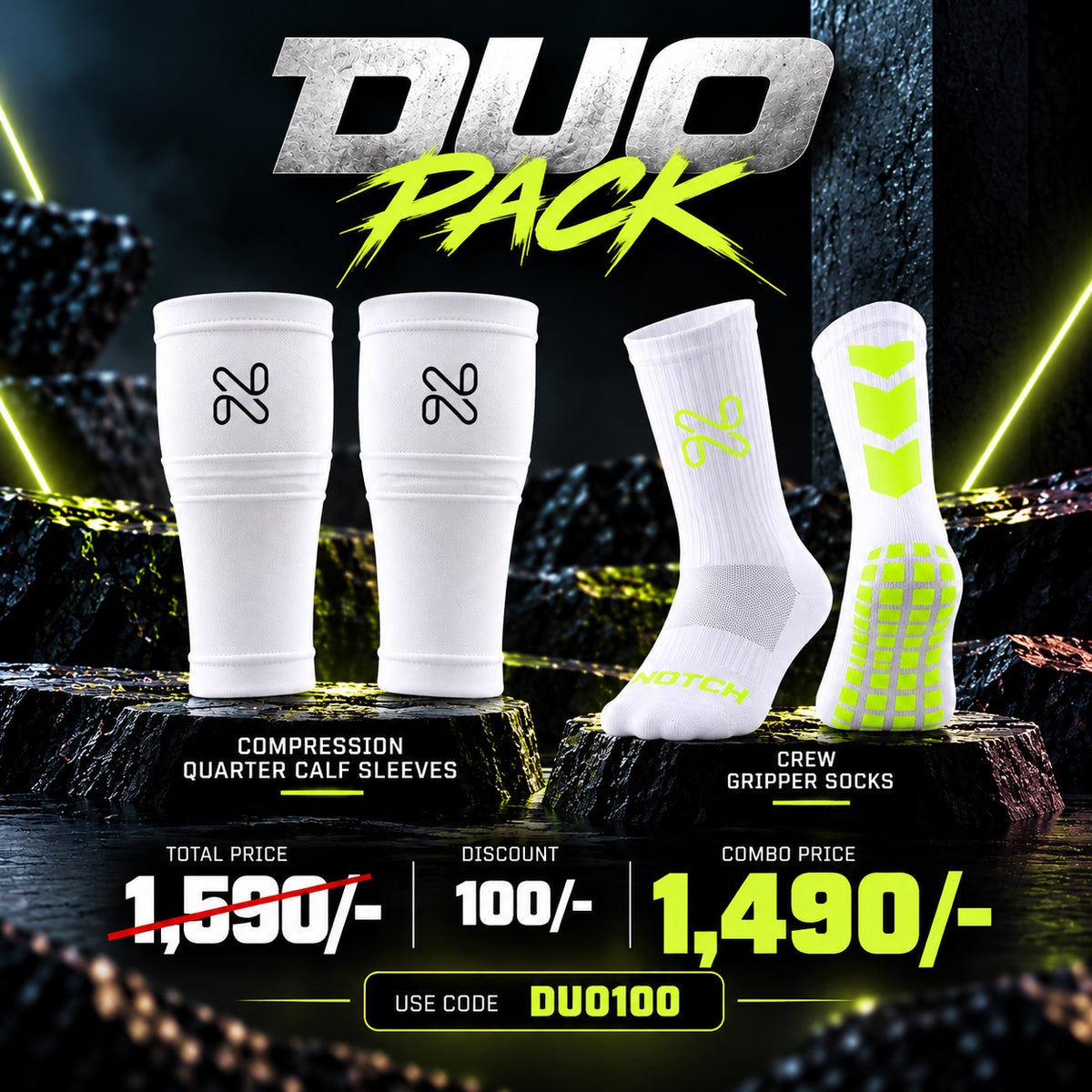 Notch Quarter Calf Sleeves + Crew Gripper Socks Duo Pack