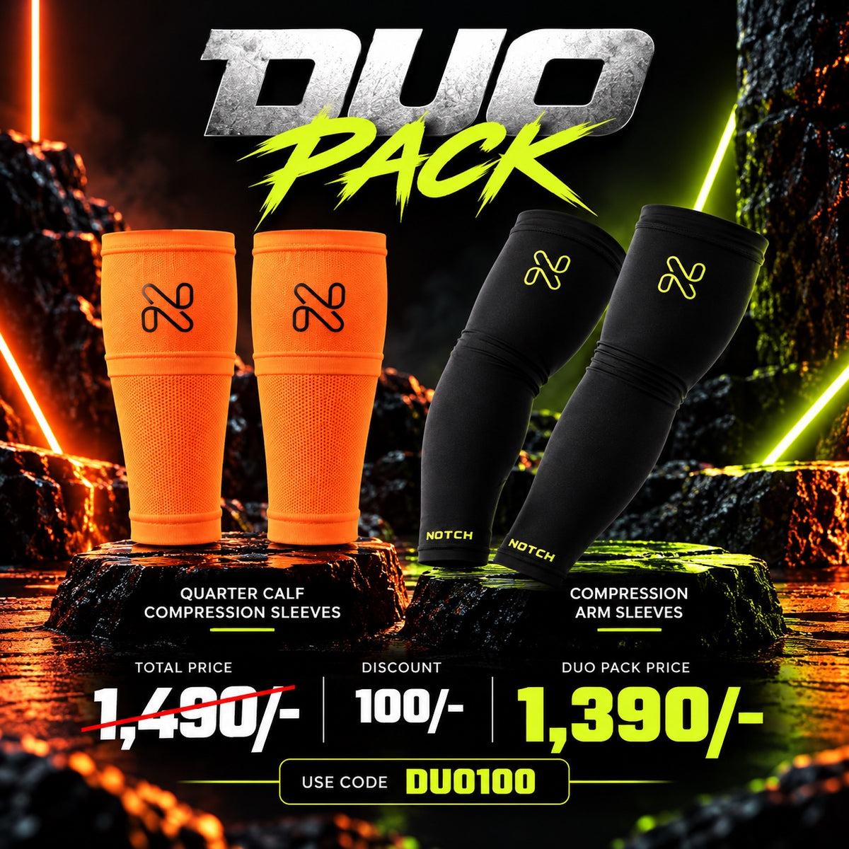 Notch Quarter Calf + Compression Arm Sleeves Duo Pack
