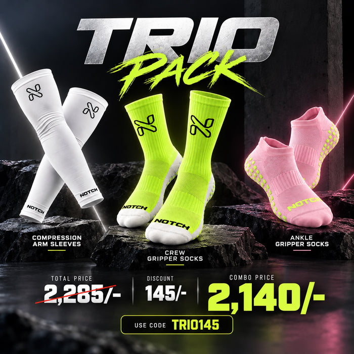 Arm Sleeves + Crew Gripper Socks + Ankle Gripper Socks Trio Pack
